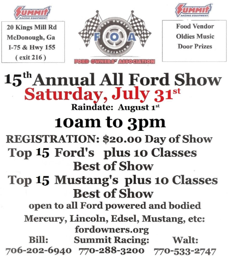 FOA Summit Car Show McDonough, GA Northeast Mustang Club